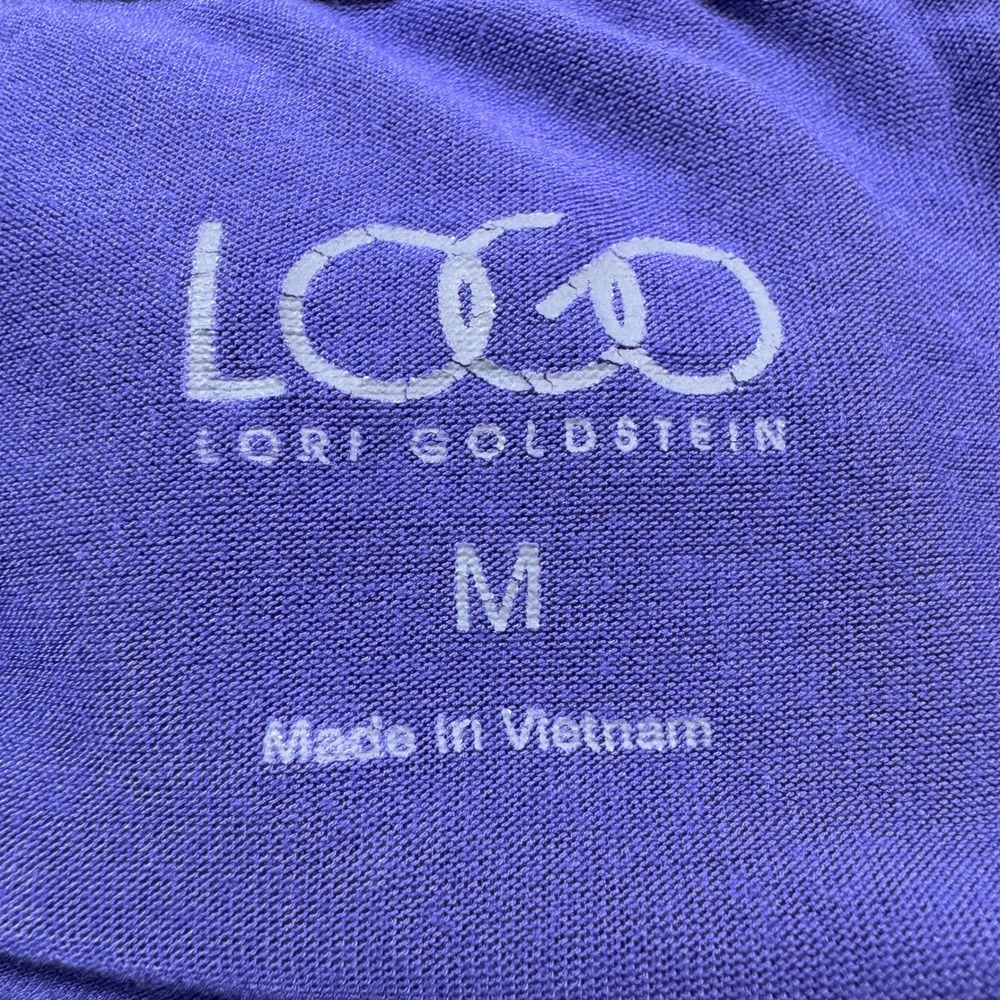 LOGO Lori Goldstein Women's Tunic Top Purple Medium V-Neck Pockets Ruffle Hem - Picture 2 of 6